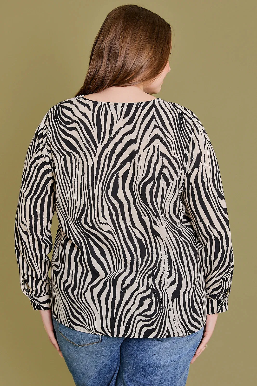 Plus Size Button Down V-Neck Animal Print Top
