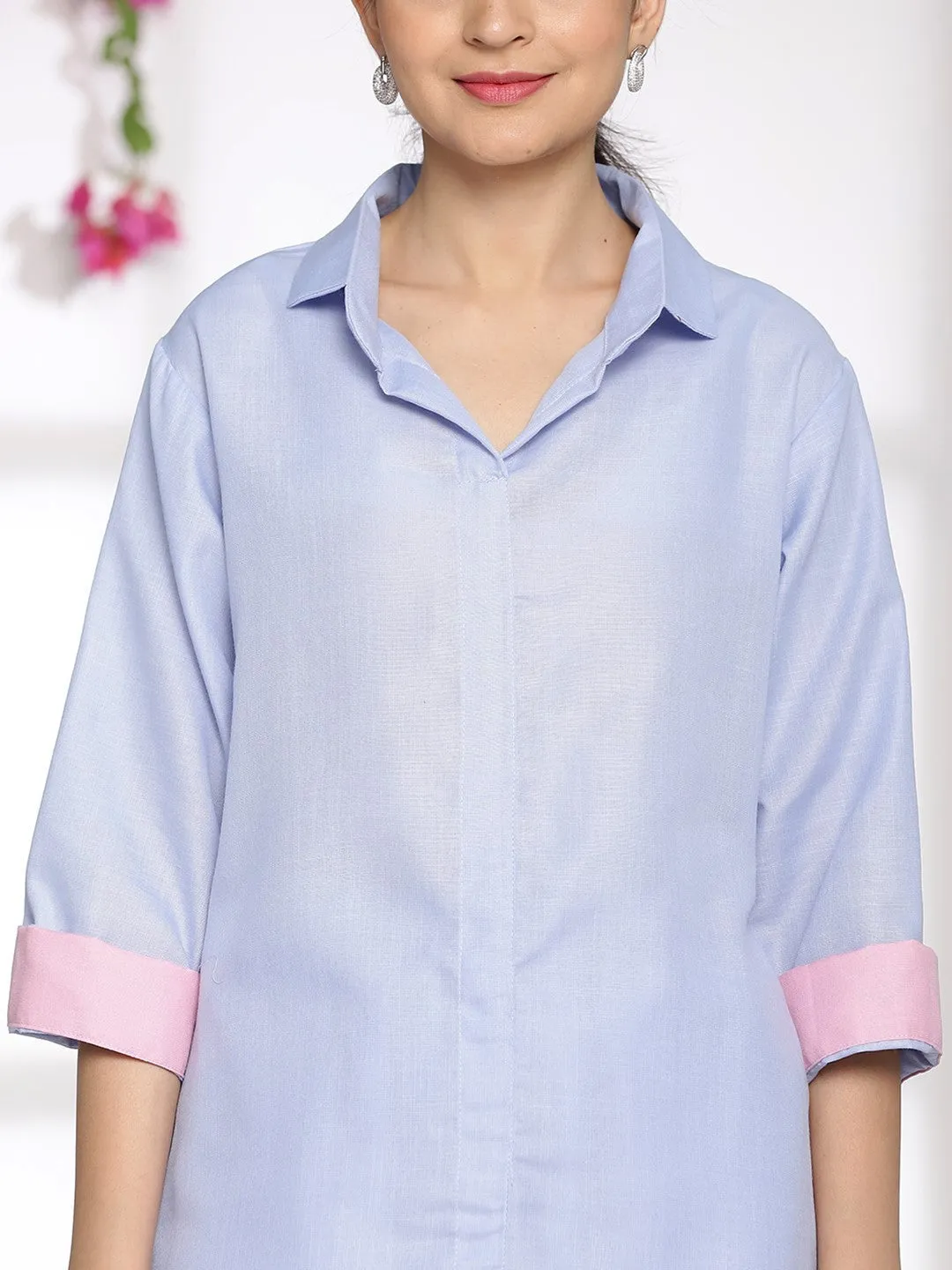 PowderBlue CottonSlub ShirtTop & Palazzo