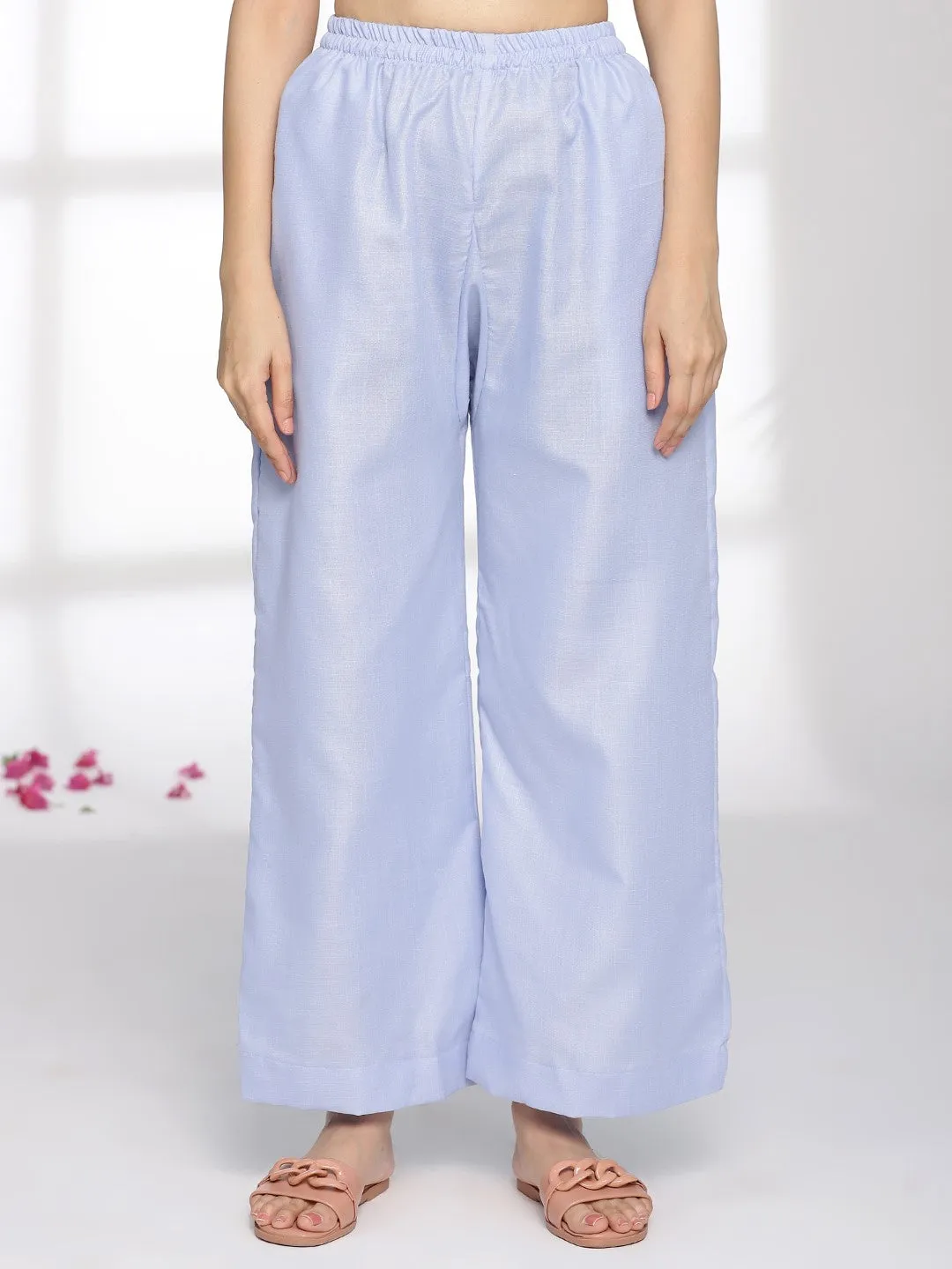 PowderBlue CottonSlub ShirtTop & Palazzo