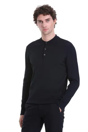 Regular Fit Basic Wool Blend Navy Polo Sweater