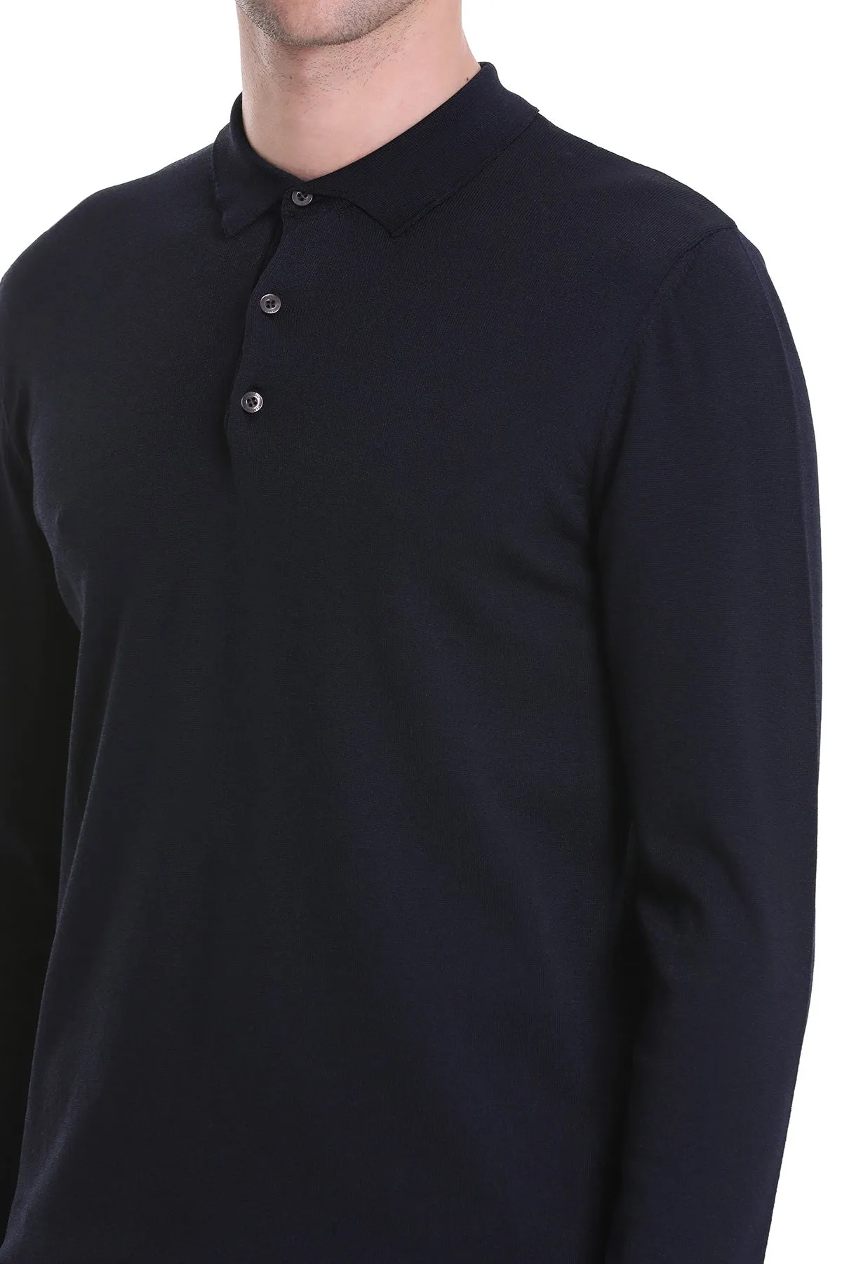 Regular Fit Basic Wool Blend Navy Polo Sweater