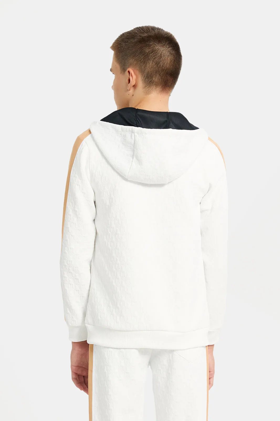 Senior Boys White Embossed Hooded Sweatshirt