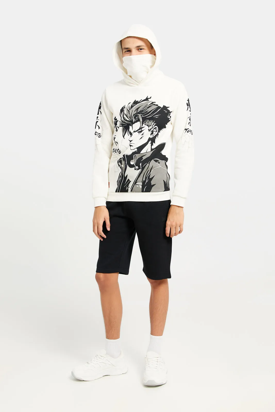 Senior Boys White Ninja Print Hooded Sweatshirt