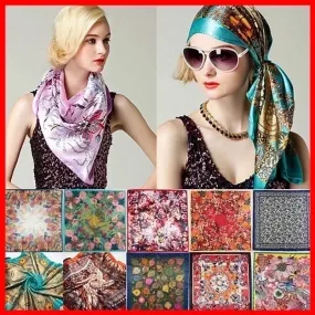 Silk Chain Carriage Oil Painting Flowers Ladies 90cm Square Scarf