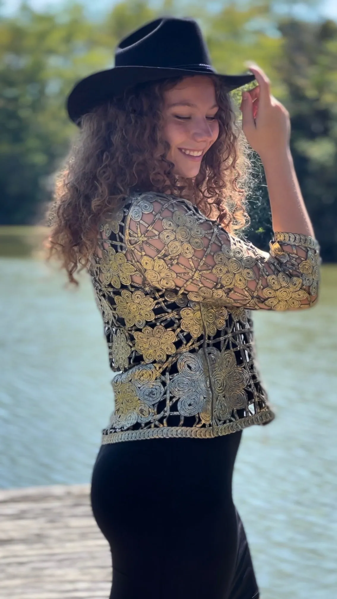 Soutache Gold foil print Bomber Jacket (Gold/Army Green)