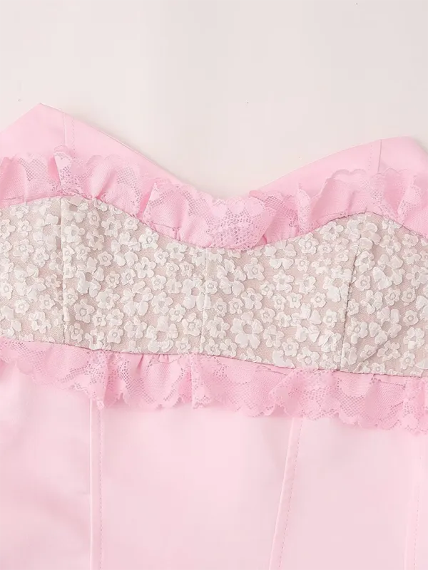 Summer Romance Strapless Fit & Flare Mini Dress with Lace Accents