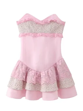 Summer Romance Strapless Fit & Flare Mini Dress with Lace Accents