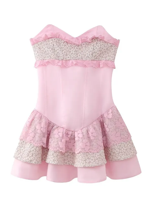 Summer Romance Strapless Fit & Flare Mini Dress with Lace Accents