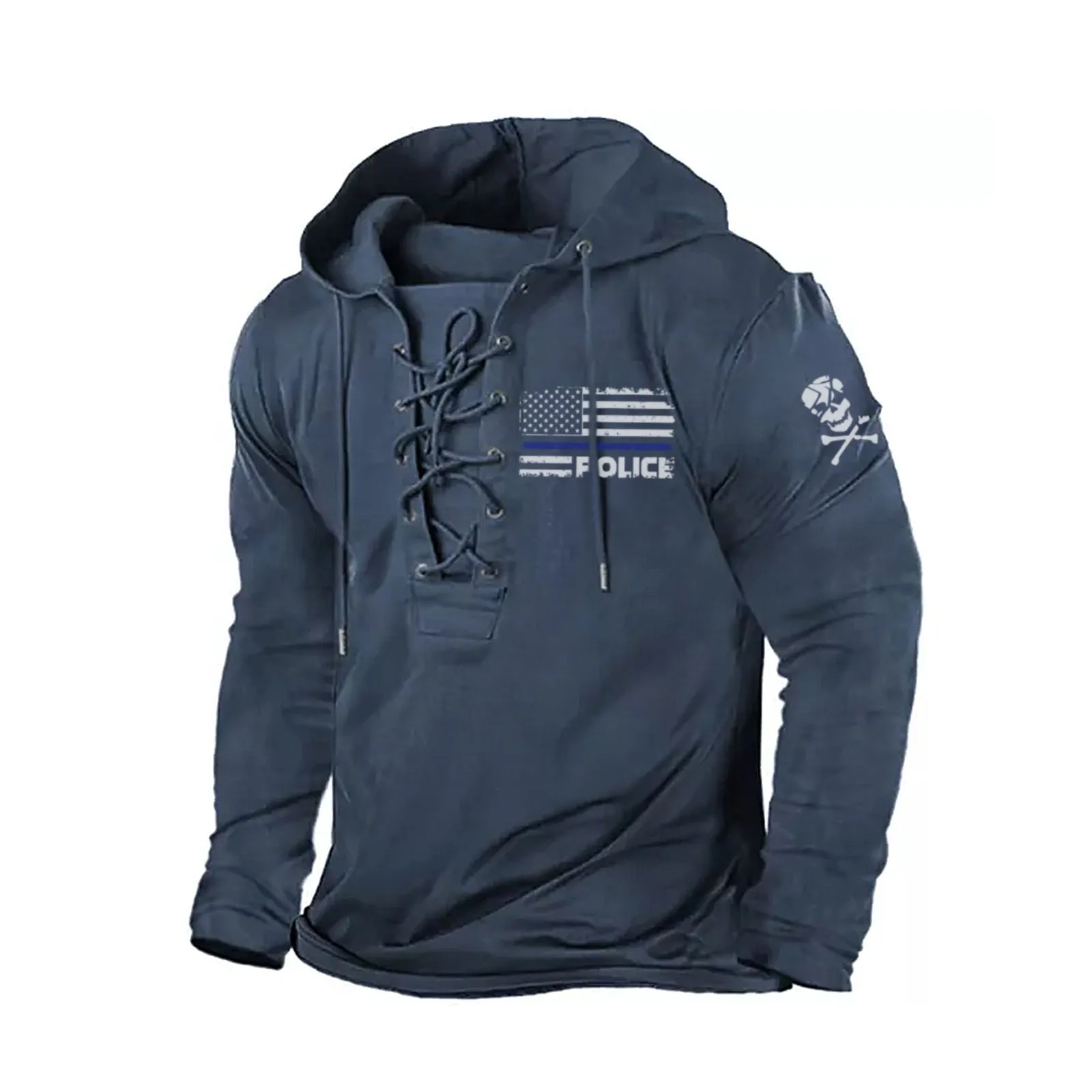 USA POLICE GRAPHIC PULLOVER BANDAGE HOODIE