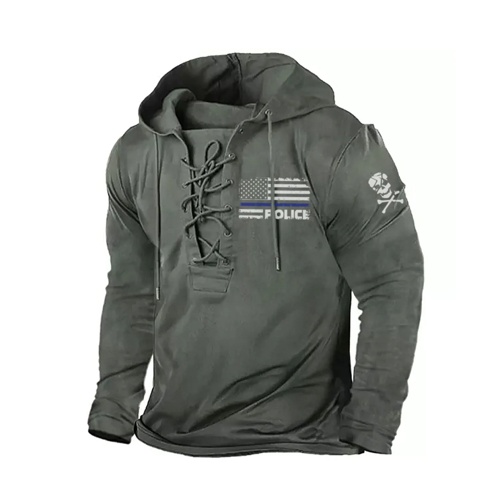 USA POLICE GRAPHIC PULLOVER BANDAGE HOODIE