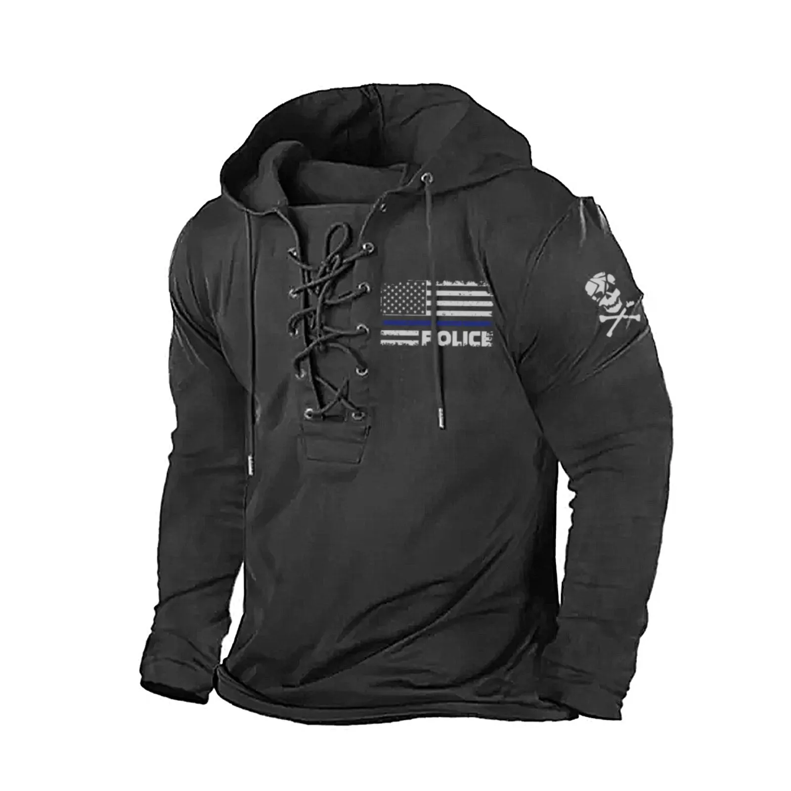 USA POLICE GRAPHIC PULLOVER BANDAGE HOODIE