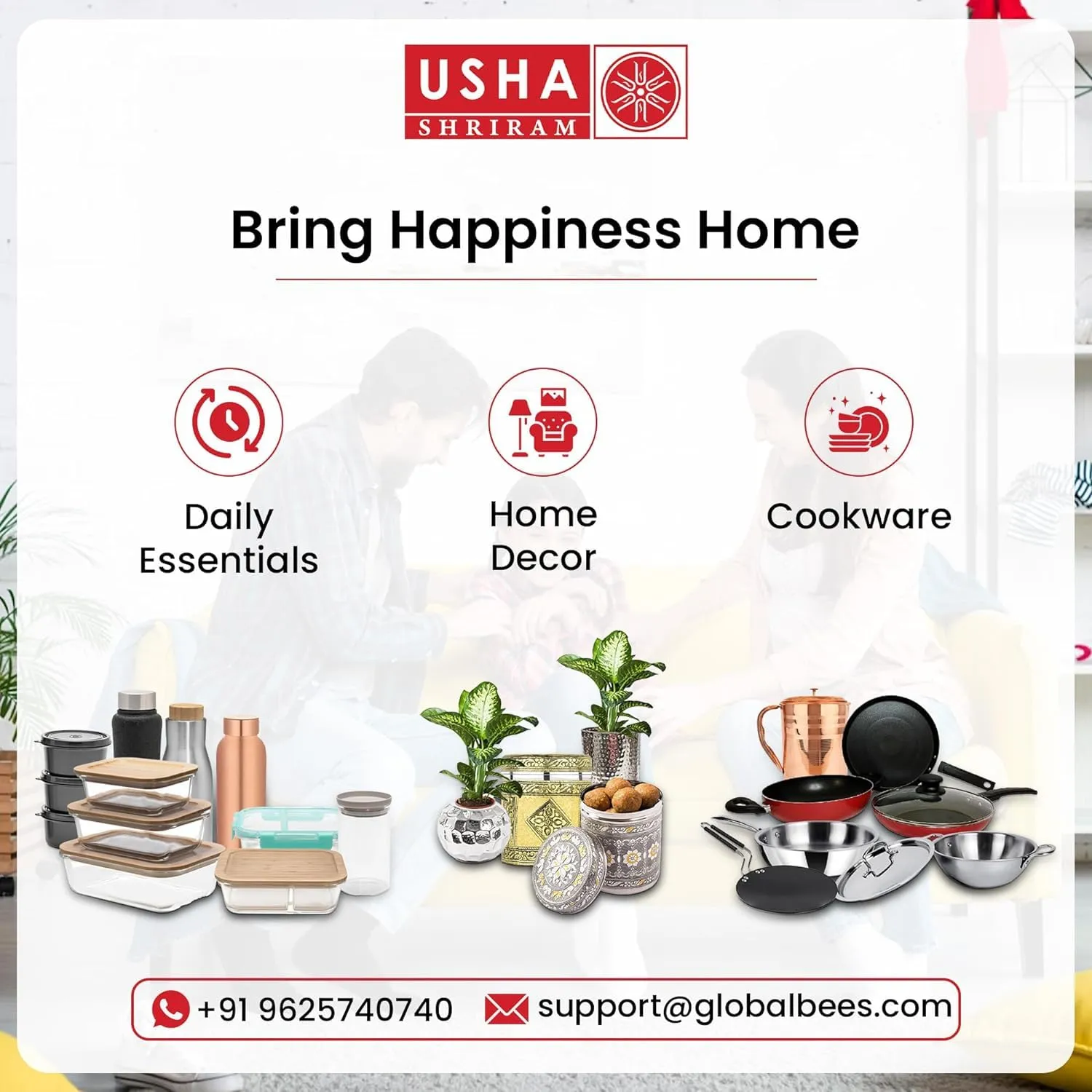 USHA SHRIRAM Green Non-Stick Cookware Set | 24cm Deep Fry Pan, 25cm Grill Pan, 1L Sauce Pan, 25cm Roti Tawa | Minimal Oil Cooking | Easy Grip Handles| Non-Toxic & Lightweight | Pack of 4