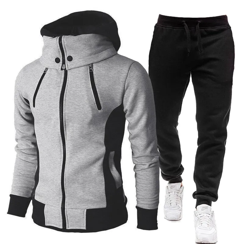Voguable Autumn Winter Tracksuit Men Suits Casual High Callor Hoodie   Pant Sportswear Male Warm Zipper Sweatshirts /jacket Two Piece Set