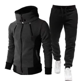 Voguable Autumn Winter Tracksuit Men Suits Casual High Callor Hoodie   Pant Sportswear Male Warm Zipper Sweatshirts /jacket Two Piece Set