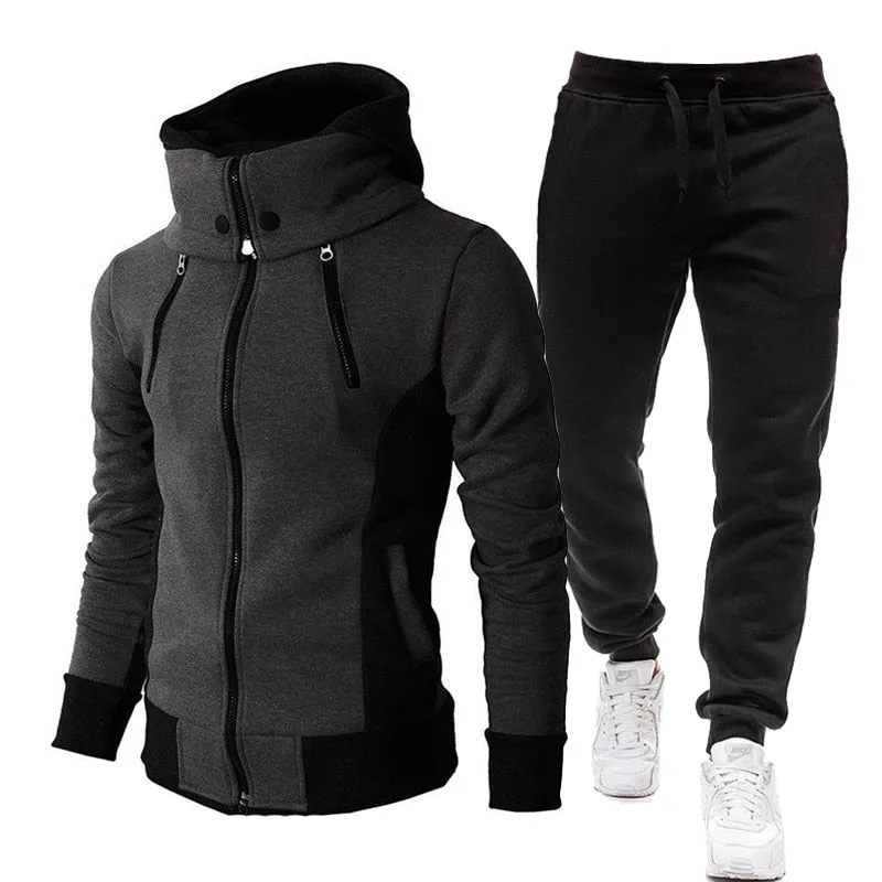 Voguable Autumn Winter Tracksuit Men Suits Casual High Callor Hoodie   Pant Sportswear Male Warm Zipper Sweatshirts /jacket Two Piece Set