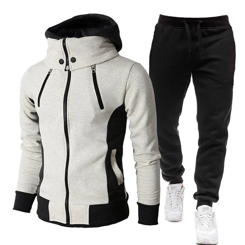 Voguable Autumn Winter Tracksuit Men Suits Casual High Callor Hoodie   Pant Sportswear Male Warm Zipper Sweatshirts /jacket Two Piece Set