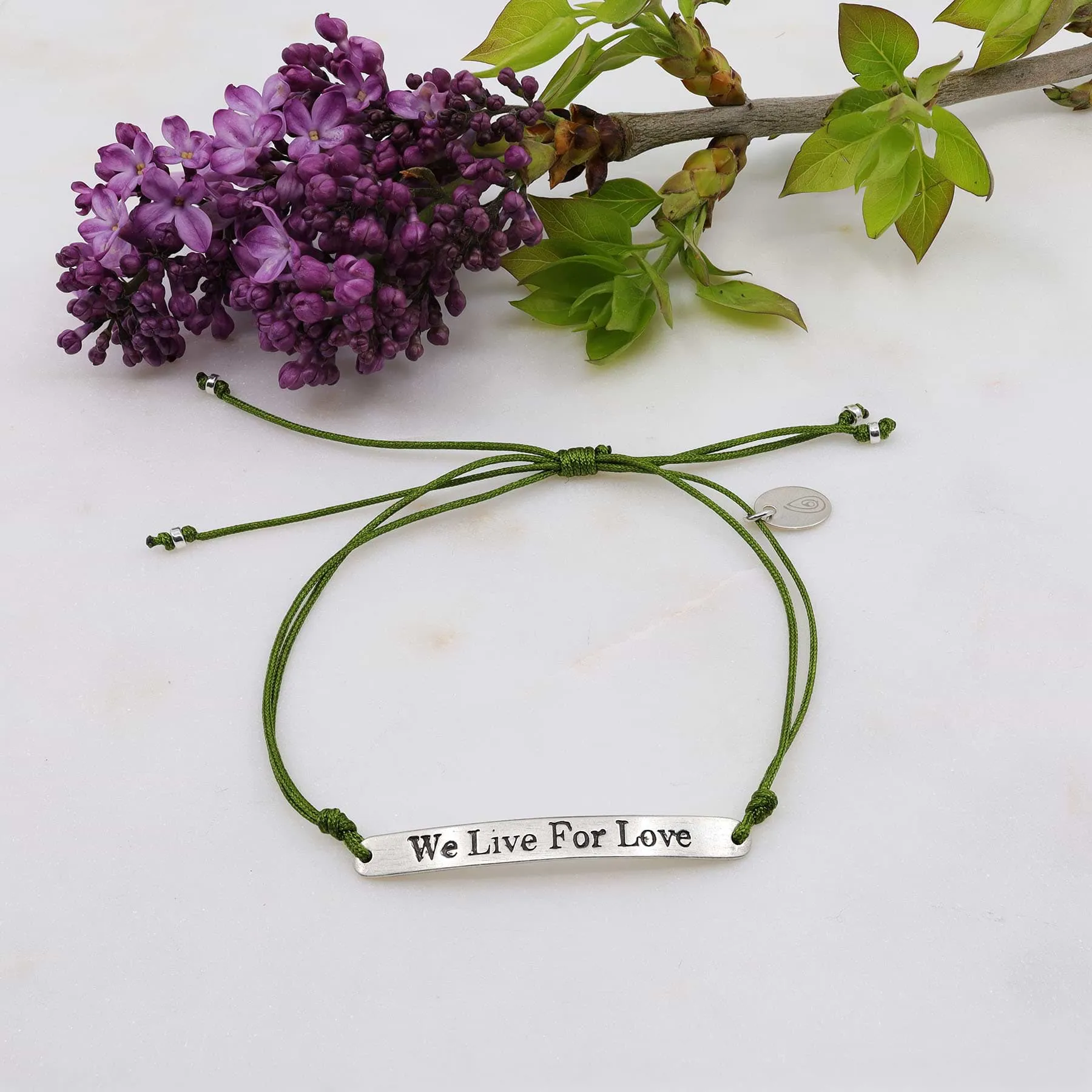 We Live for Love - Silver Charm Cord Bracelet