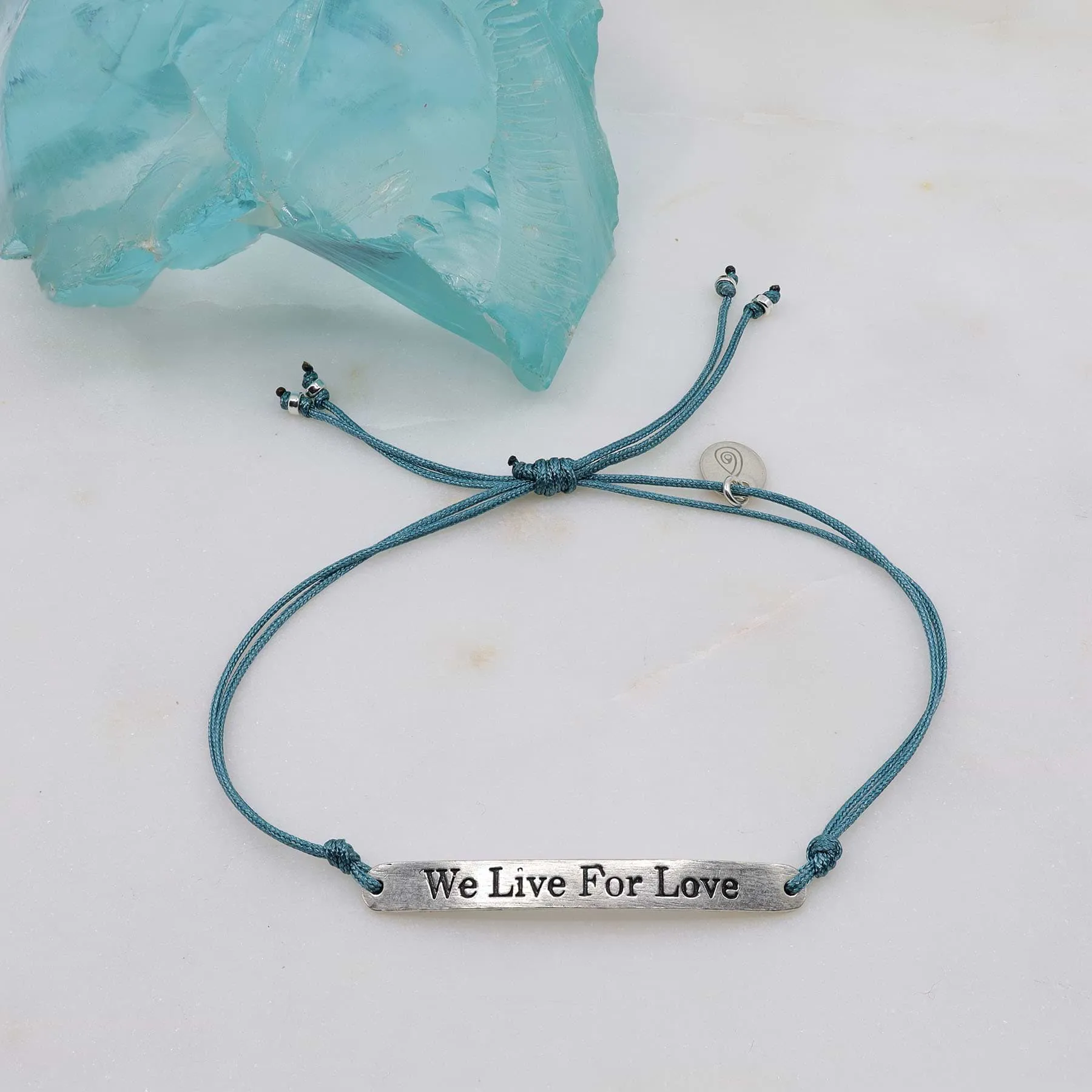 We Live for Love - Silver Charm Cord Bracelet