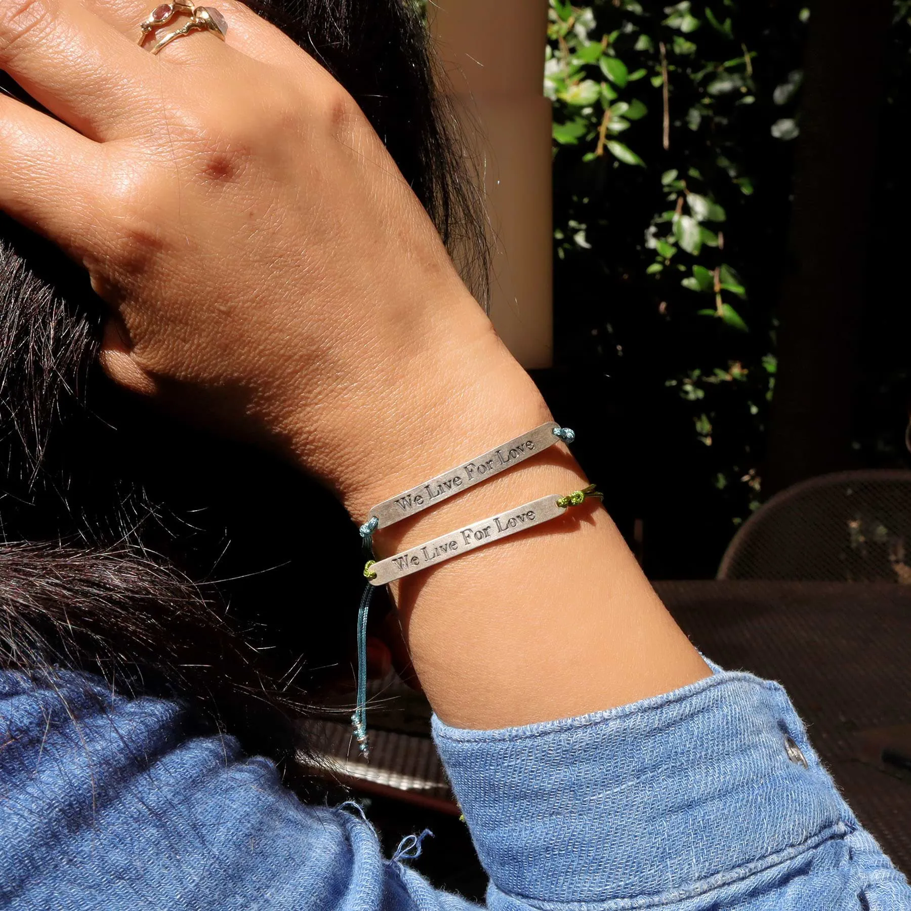 We Live for Love - Silver Charm Cord Bracelet