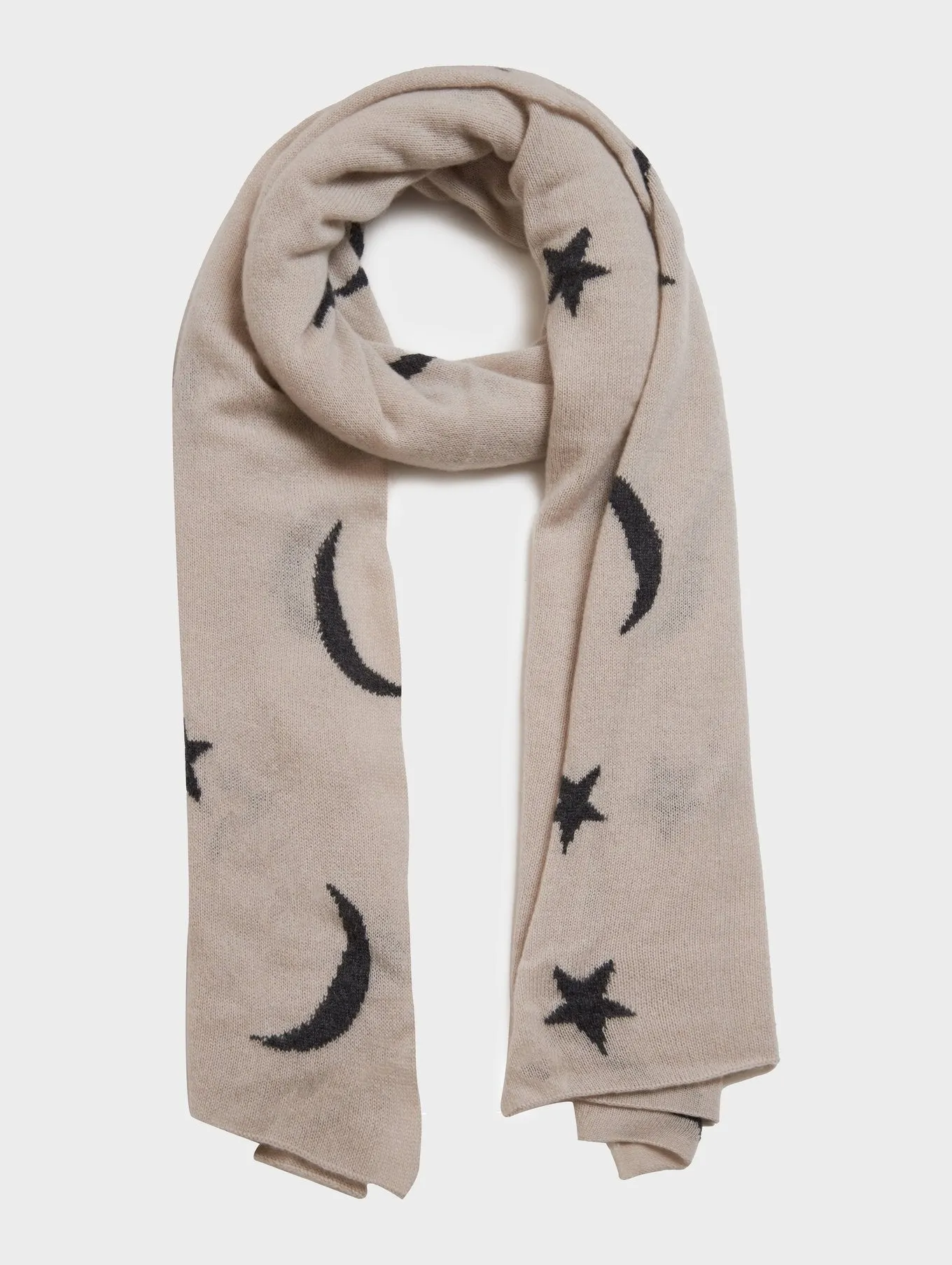 White   Warren - Cashmere New Moon Intarsia Scarf in Moonstone/Charcoal Heather