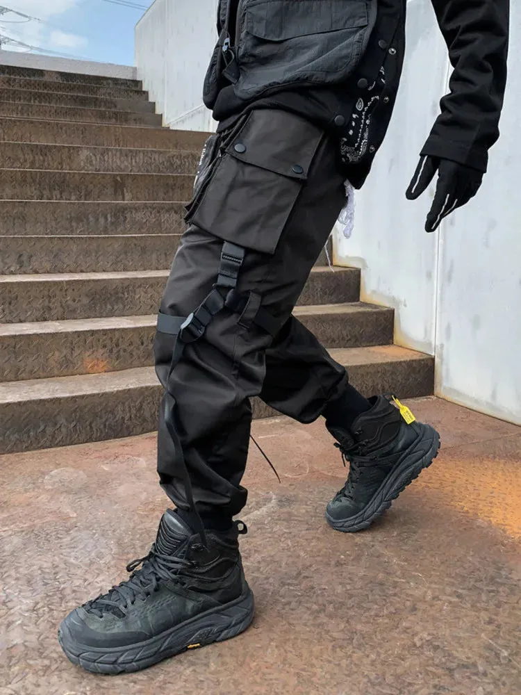 Wiaofellas  -  fall outfit men Webbing Patchwork Dark Style Cargo Pants Men's Techwear High Street Trend Streetwear Autumn New Loose Trousers Male