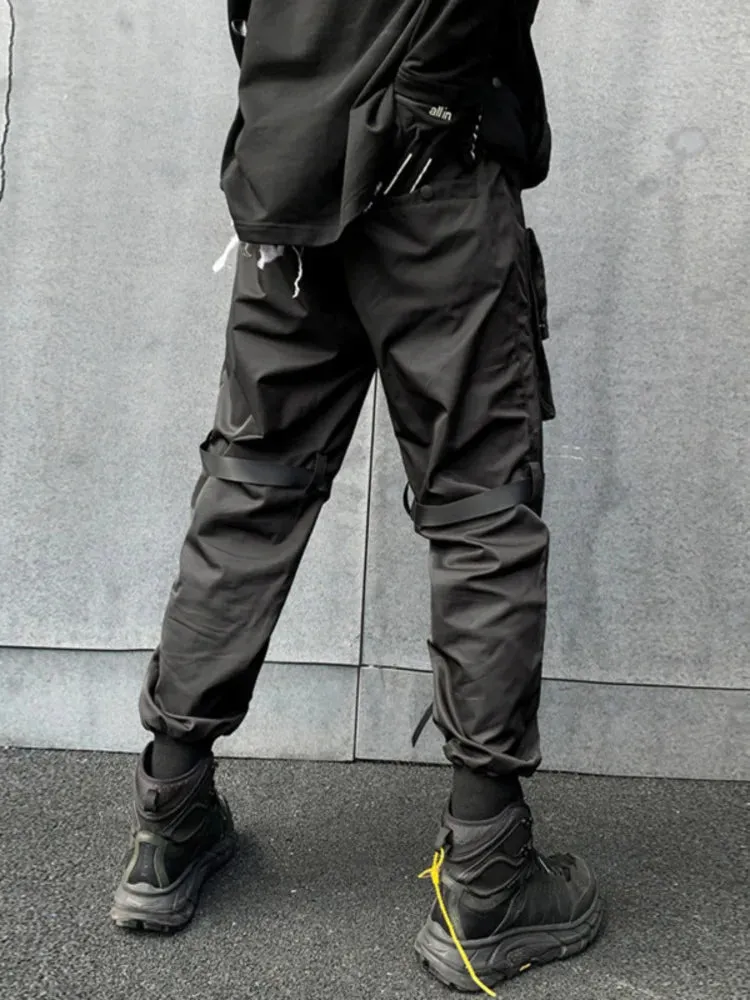 Wiaofellas  -  fall outfit men Webbing Patchwork Dark Style Cargo Pants Men's Techwear High Street Trend Streetwear Autumn New Loose Trousers Male