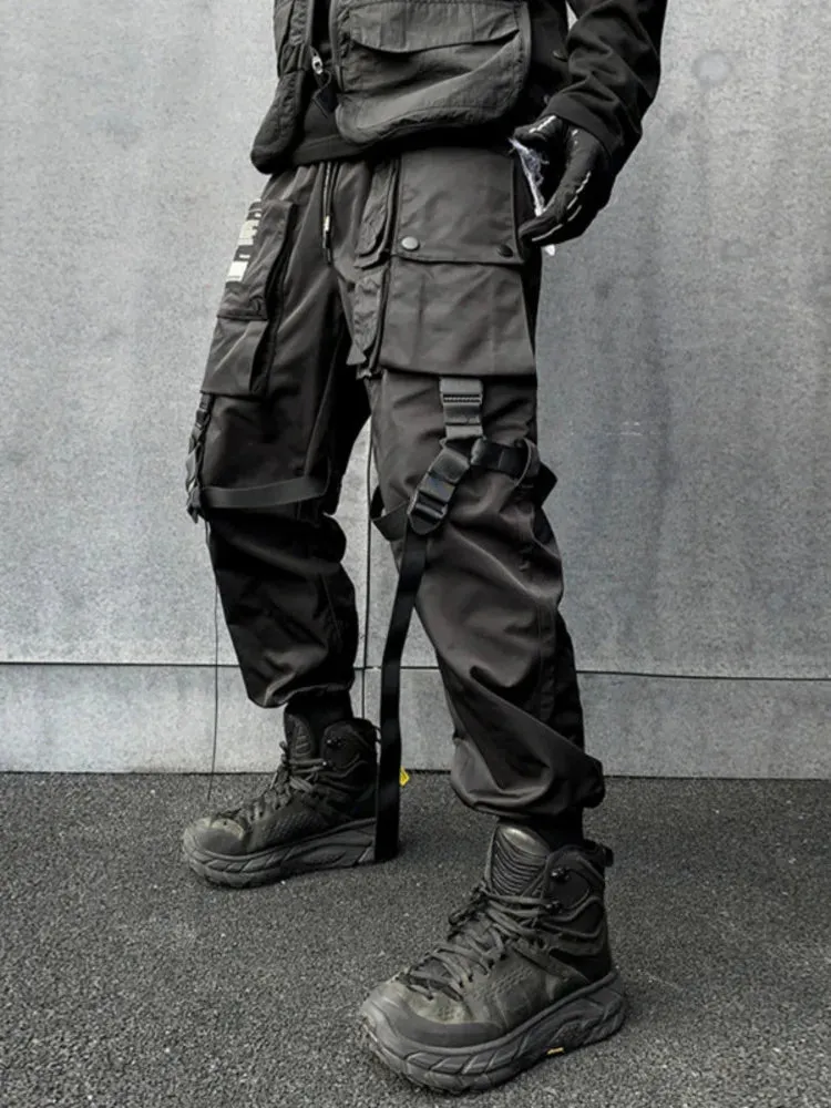 Wiaofellas  -  fall outfit men Webbing Patchwork Dark Style Cargo Pants Men's Techwear High Street Trend Streetwear Autumn New Loose Trousers Male