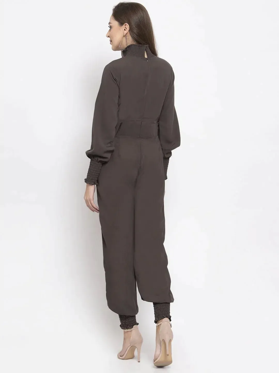 Women Grey Solid Basic Jumpsuit