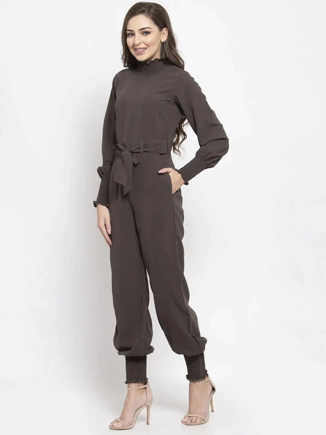 Women Grey Solid Basic Jumpsuit