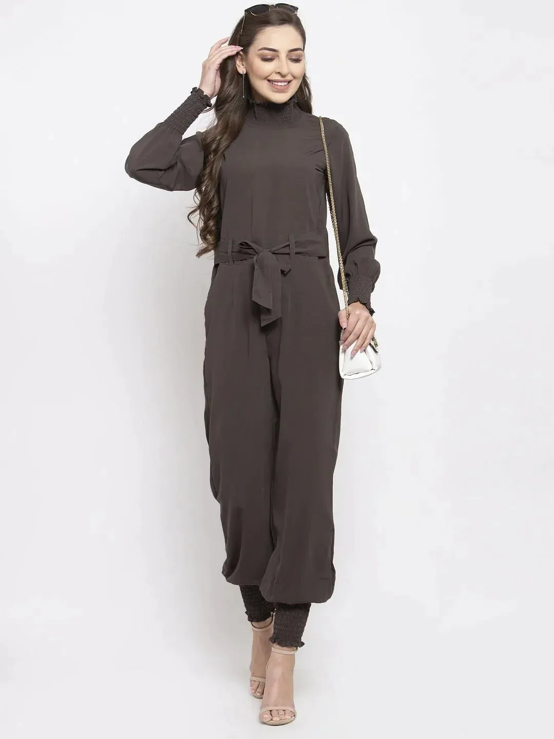 Women Grey Solid Basic Jumpsuit