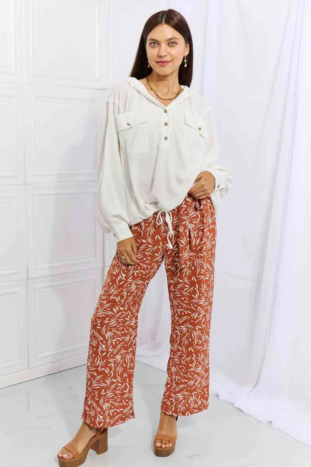 Women's Heimish Right Angle Full Size Geometric Printed Pants in Red Orange