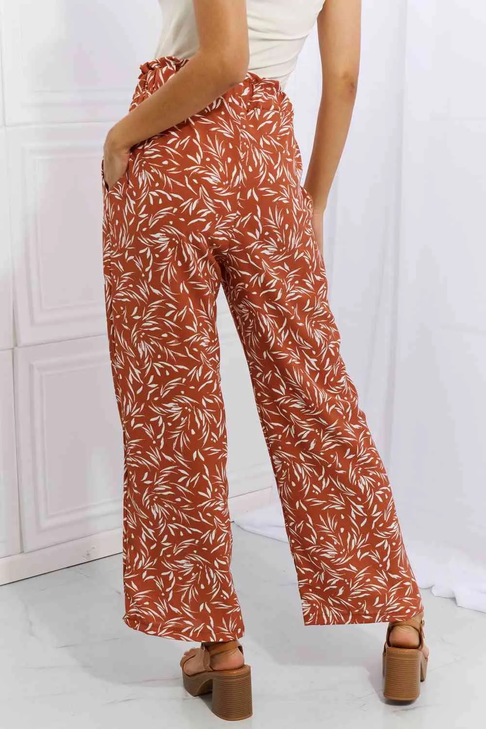 Women's Heimish Right Angle Full Size Geometric Printed Pants in Red Orange