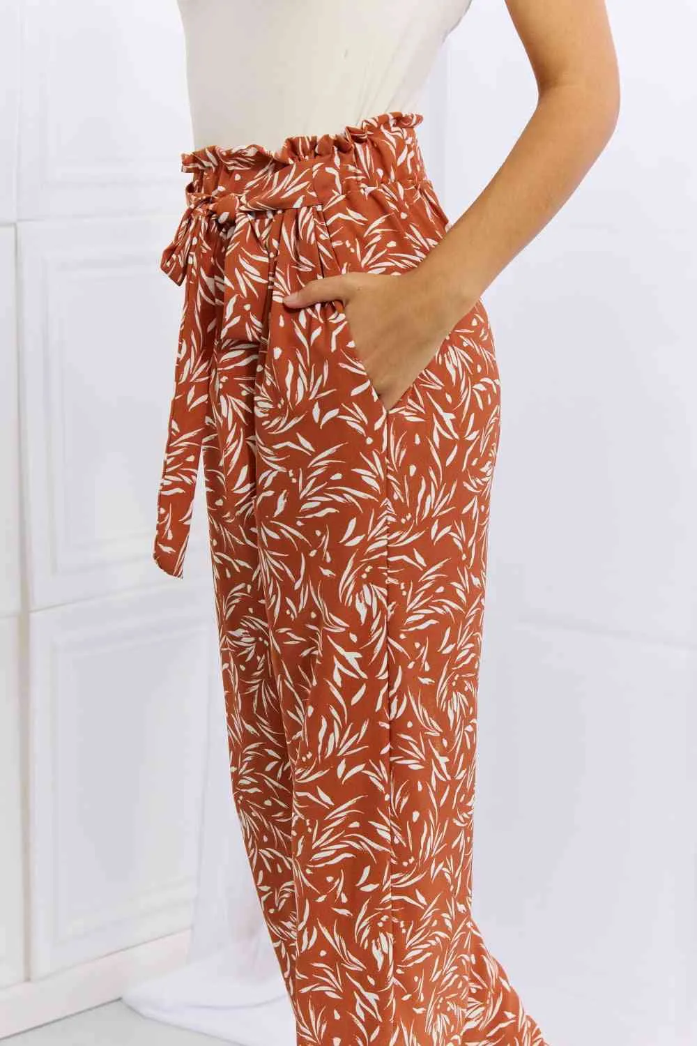 Women's Heimish Right Angle Full Size Geometric Printed Pants in Red Orange