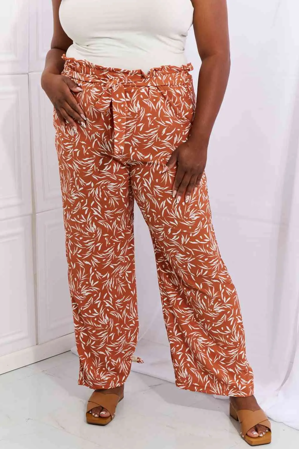 Women's Heimish Right Angle Full Size Geometric Printed Pants in Red Orange